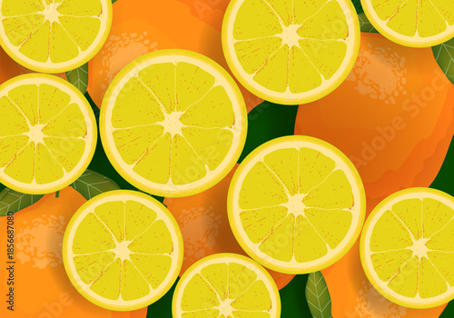 Sliced oranges pattern vector background. Design for pattern fills, web page, textures, wallpaper, fabric and textile.