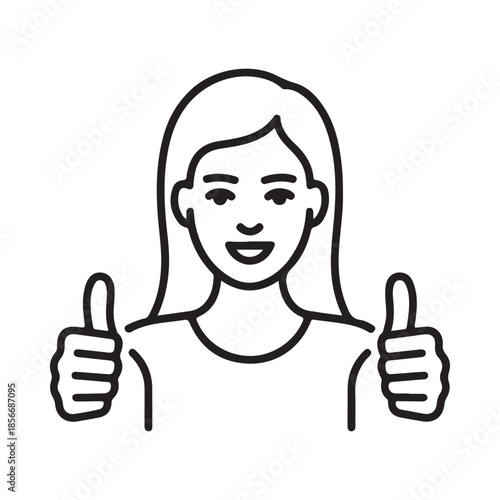 Woman giving a thumbs up a simple line drawing illustration