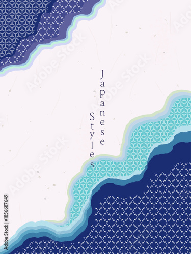 和紙で作ったようなカード 青い和風デザインの背景　