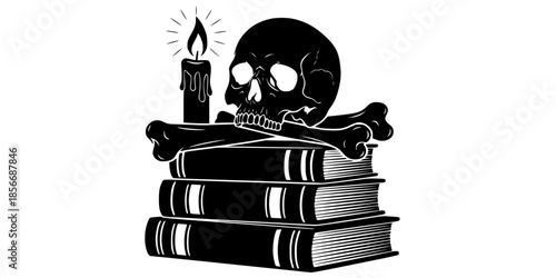 Dark Academia Skull Book Stack Memento Mori
