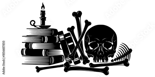 Dark Academia Skull Book Stack Memento Mori