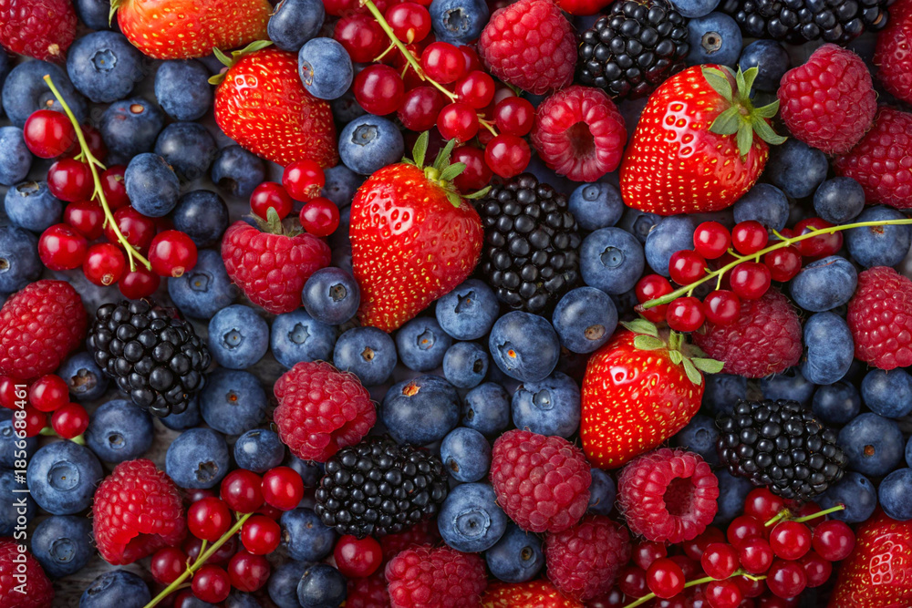 Fototapeta premium Vibrant mix of fresh summer berries on white background.