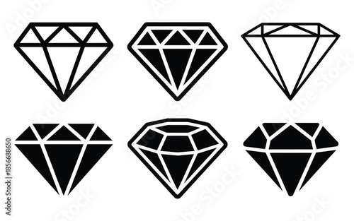 Diamond icon design in clean vector style representing luxury, jewelry, wealth, brilliance, premium quality, elegance, and modern graphic symbol usage