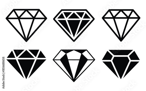 Diamond icon design in clean vector style representing luxury, jewelry, wealth, brilliance, premium quality, elegance, and modern graphic symbol usage