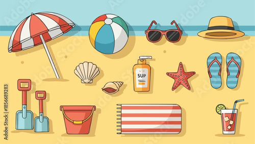 Beach Vacation Essentials Collection Fun Summer Items.