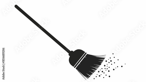 Black Broom Sweeping Dust and Debris Clean Icon.