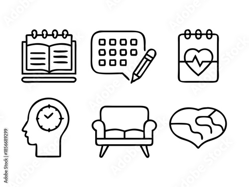 Psychotherapy Icons  Therapy Couch  Open Notebook 