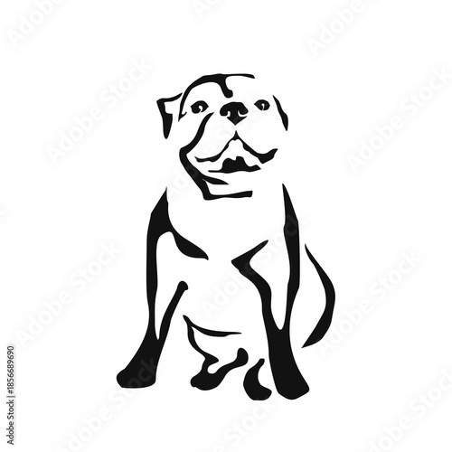 Vector drawing of a dog. Black and white gestalt design of a funny pet. Little doggy. Cute animal illustration. Postcard for International Dog Day. Drawing of an animal in the Gestalt style.	
