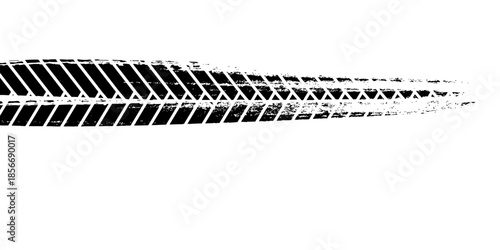 Tire track. Tyre mark of car, bike, motorcycle with grunge effect on white background. Wheel footprint, road element, dirty rubber protector pattern. Realistic vector illustration.