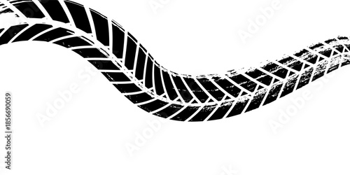 Tire track. Tyre mark of car, bike, motorcycle with grunge effect on white background. Wheel footprint, road element, dirty rubber protector pattern.