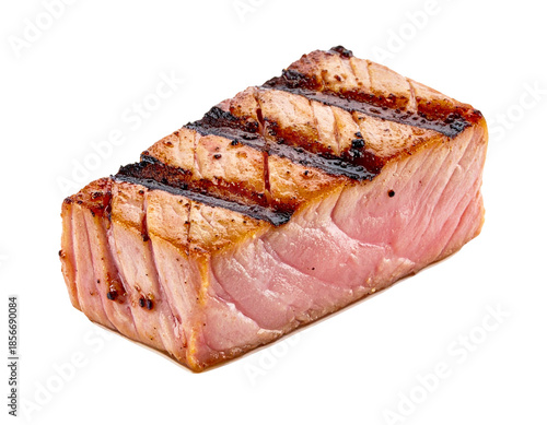 Delicious Grilled Tuna Steak Isolated on White Background.