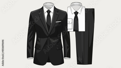 Classic Black Suit and White Shirt Formal Attire.