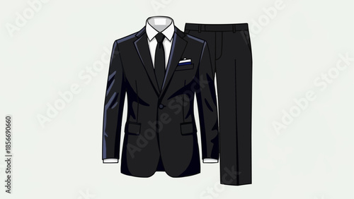 Classic Black Suit with White Shirt and Tie.