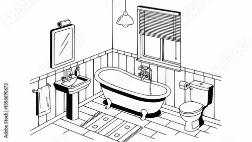 Classic Clawfoot Bathtub with Sink and Toilet in a Bathroom.