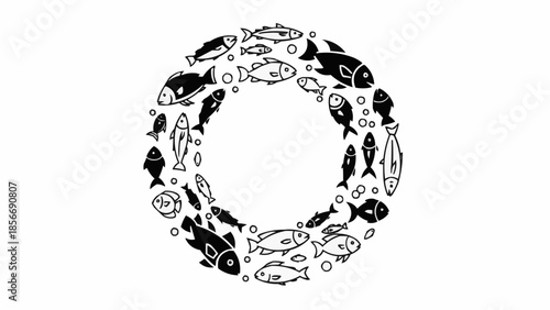 Circle of Small Fish Illustration.