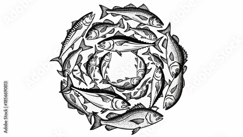 Circle of Fish Illustration.