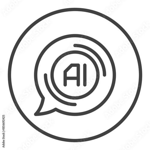 Speech Bubble with AI vector Artificial Intelligence thin line round icon or symbol
