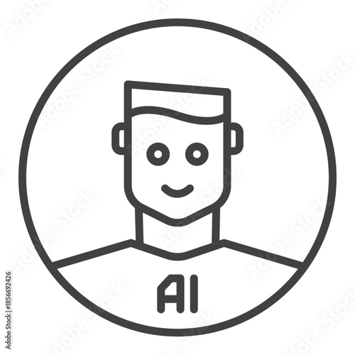 Man and AI vector Artificial Intelligence outline round icon or symbol