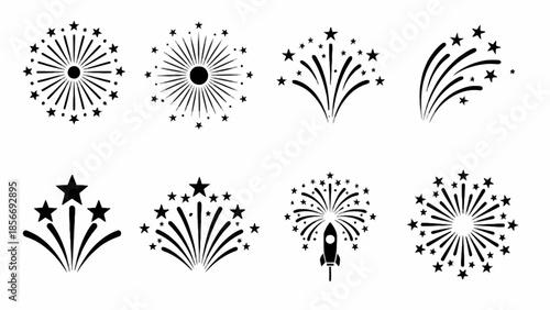 Celebratory Fireworks Display, Night Sky, City Festival, Graphic Design, Vibrant Atmosphere, Aerial View, Visual Art