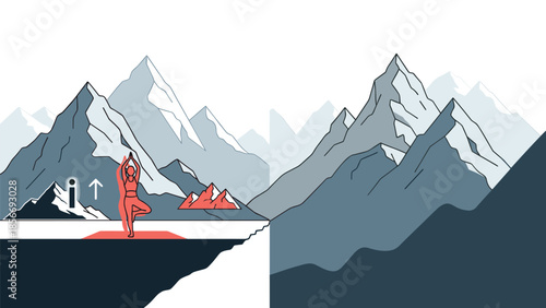 Woman practicing yoga in a serene mountain landscape, Generative AI.