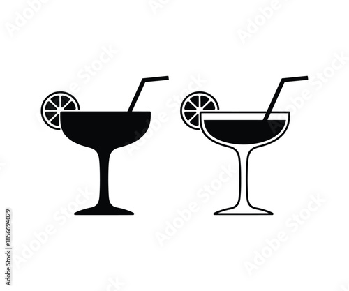Black margarita cocktail glass silhouette and outline