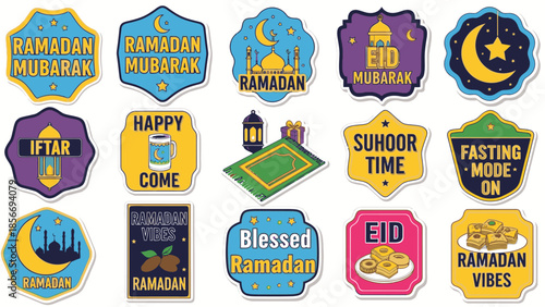 Festive food and greetings for Ramadan and Eid: a colorful sticker collection