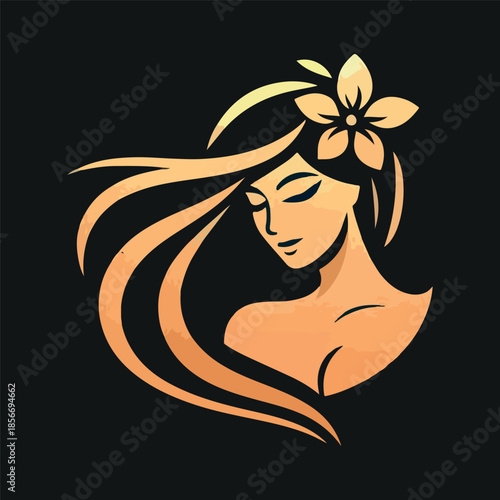 Long hair style icon logo women face on white background vector