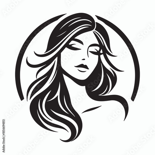 Long hair style icon logo women face on white background vector