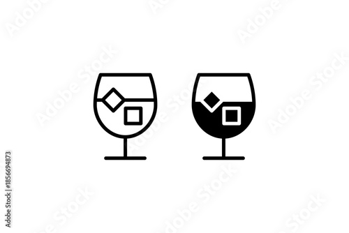 icon and outline of a glass containing a drink and ice cubes