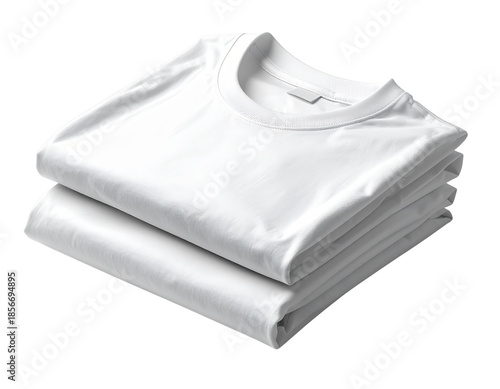 Stack of Clean White T-Shirts Folded Neatly Isolated on White Background.