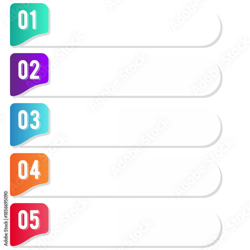 Colorful numbered list template with five steps and empty text boxes.