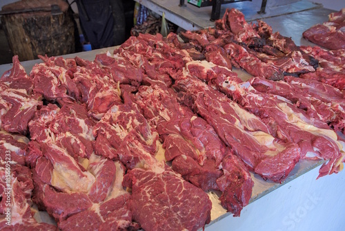 Meat shop in Paro, Bhutan