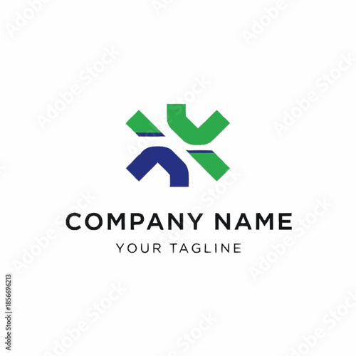 Abstract logo design with green and blue elements representing connection and innovation.