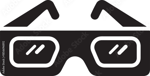 A pair of futuristic 3D glasses viewed from the front with sleek design and modern technology