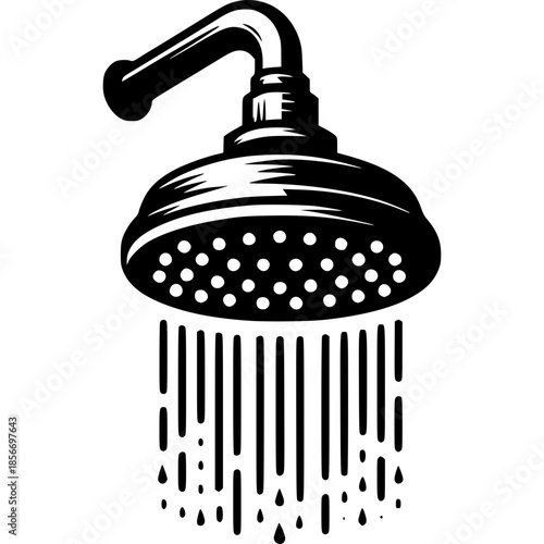 Silhouette vector illustration of a shower head with bathroom hygiene items