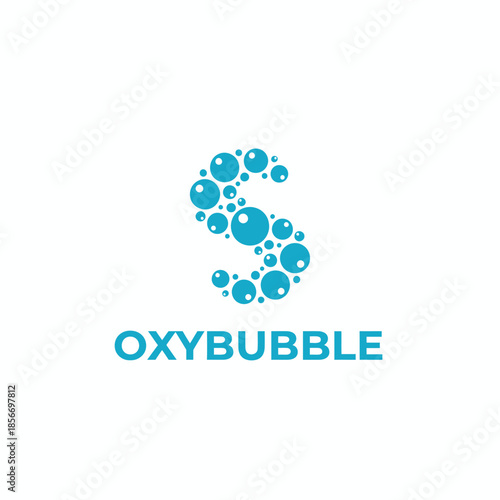Letter S initial formed by blue water bubbles icon for laundry detergent or oxygen health therapy brand identity logotype named OXYBUBBLE.