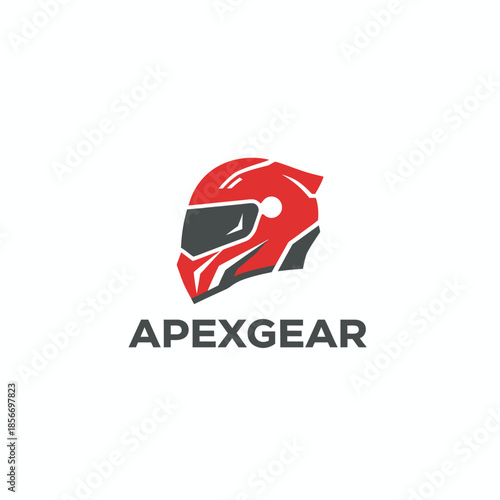 Modern red racing helmet icon for motorcycle accessories or professional motorsport branding featuring the integrated Apexgear text logo.