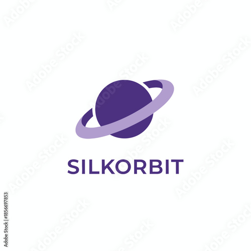 Minimalist planet with silk ring icon for aerospace research or satellite technology branding featuring the Silkorbit text logo included.
