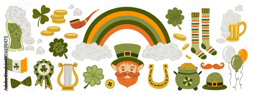 St. Patrick's day icons collection. Festive designs elements isolated on white background