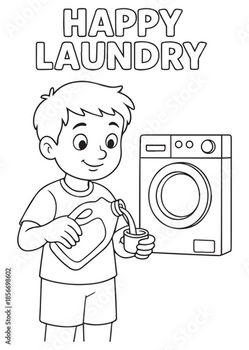 coloring book boy pouring detergent into a cup