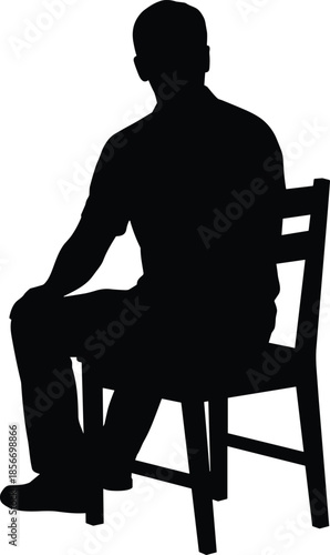 Seated person silhouette, black vector style, chair pose, relaxed posture, sitting figure, anonymous character, design element, graphic icon