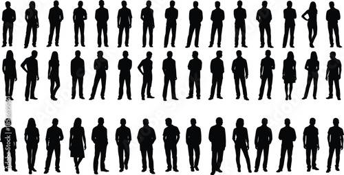 Standing silhouette grid icon, black vector style, highlighted individual, group diversity, selection concept, identity graphic, population symbol