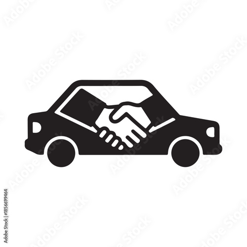 A car with a handshake symbol superimposed representing a deal or agreement