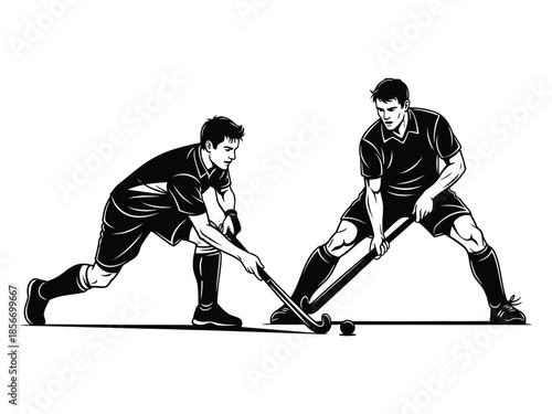 Field Hockey Players Action Silhouette Vector Illustration Isolated on White Background