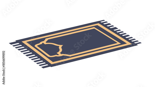 Isometric illustration of a traditional religious prayer mat with ornate design and fringes