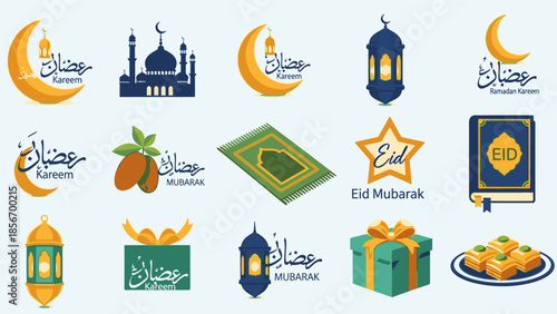 Festive Islamic Holiday Celebrations: Ramadan and Eid Mubarak Icon Collection