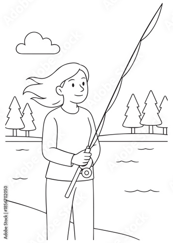 coloring book mother fishing from small boat