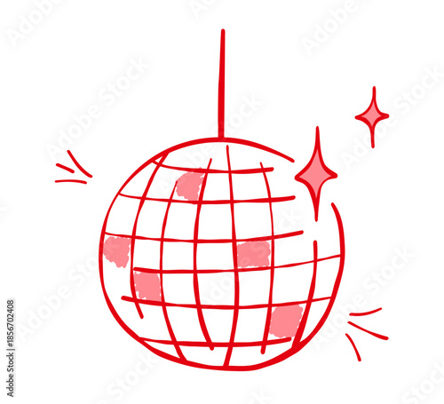 Disco ball flat doodle illustration. Whimsical mirror ball, party symbol