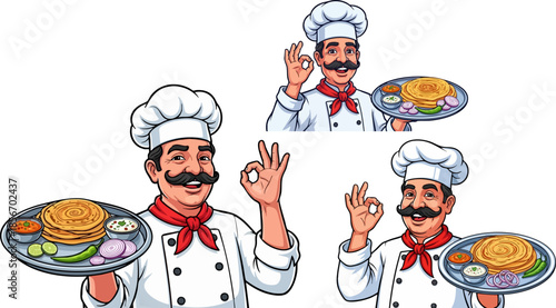 Professional chef presenting delicious Indian food with an approving gesture