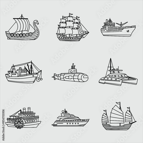 Variety of boats and ships sailing